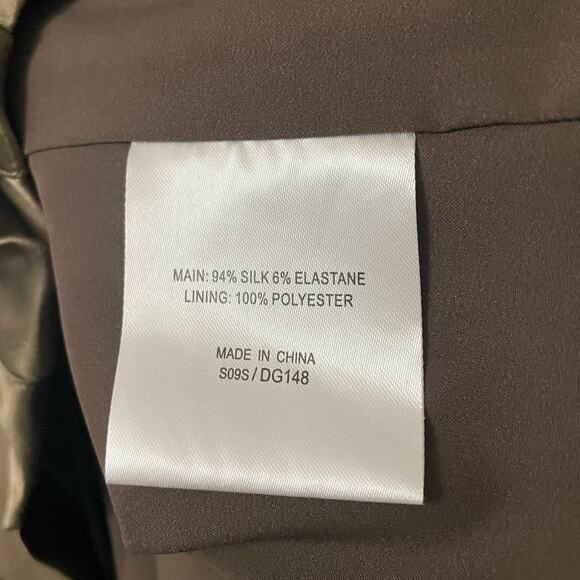 NEW Karen Millen Silk Off Shoulder Mini Dress Metallic Khaki Green - US Size 6 - Picture 5 of 11